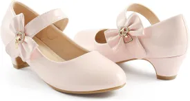 ADAMUMU Girls Low Heel Shoes PU Dress Shoes for Wedding(Little Big Kids)