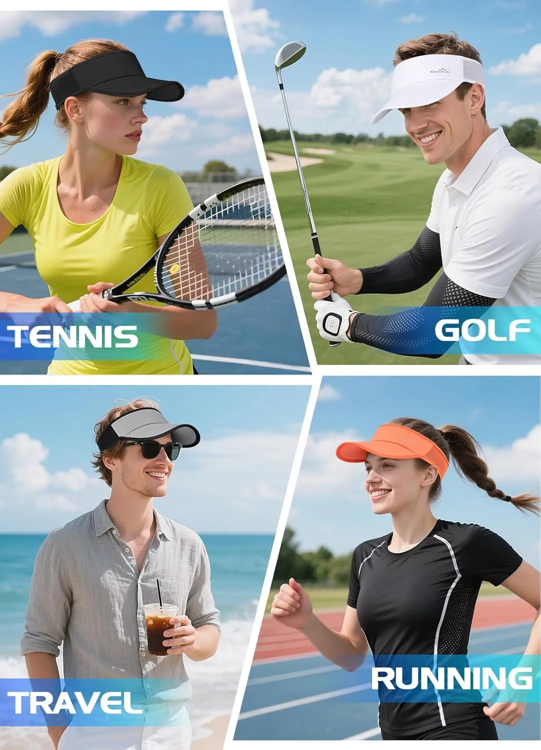 GXCROR Sports Sun Visor Hat Men Women, Lightweight Breathable Quick-Dry Visor Hat, UPF 50  Tennis Golf Running Visor