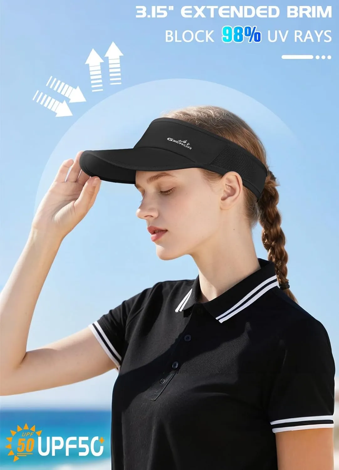 GXCROR Sports Sun Visor Hat Men Women, Lightweight Breathable Quick-Dry Visor Hat, UPF 50  Tennis Golf Running Visor