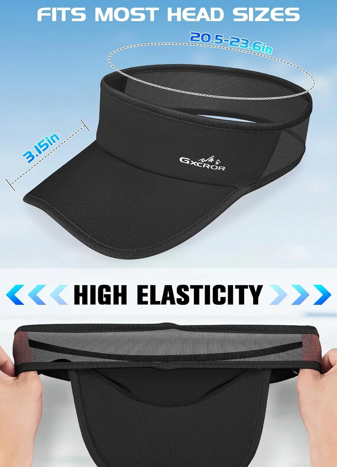 GXCROR Sports Sun Visor Hat Men Women, Lightweight Breathable Quick-Dry Visor Hat, UPF 50  Tennis Golf Running Visor