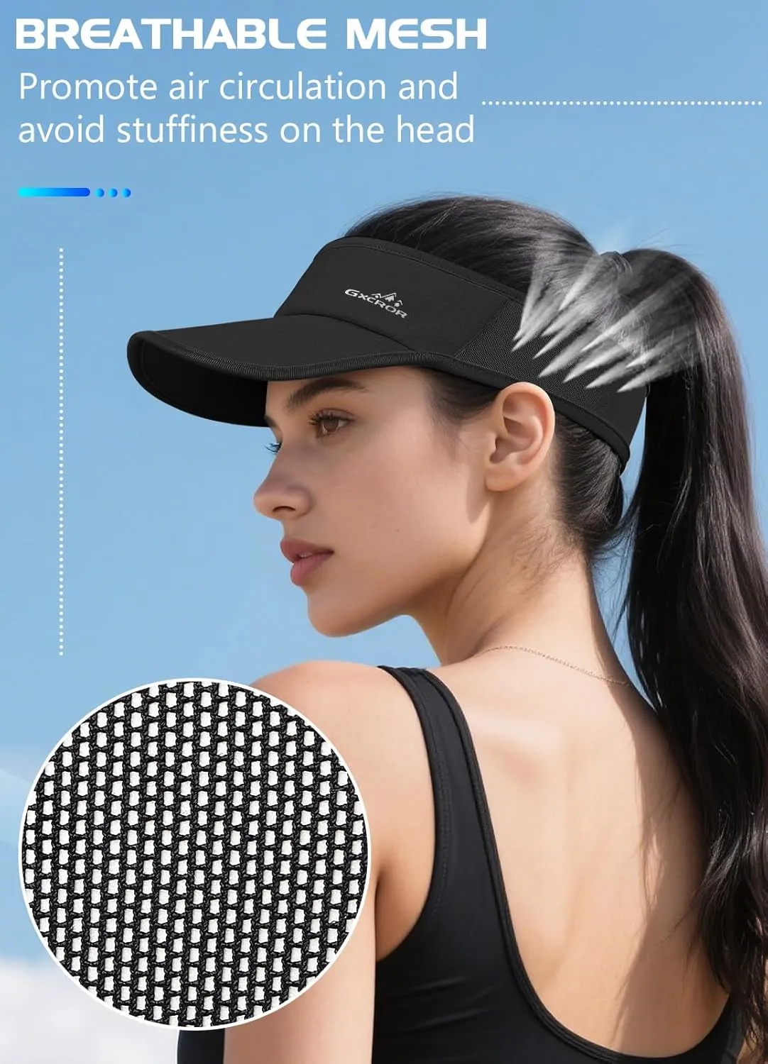 GXCROR Sports Sun Visor Hat Men Women, Lightweight Breathable Quick-Dry Visor Hat, UPF 50  Tennis Golf Running Visor