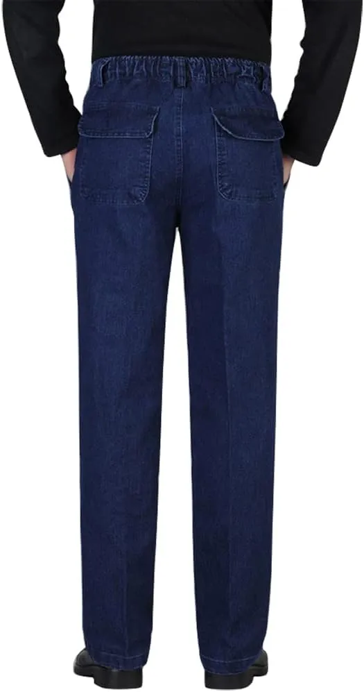 IDEALSANXUN Men??s Elastic Waist Loose Fit Denim Pants Casual Solid Jeans Trouser