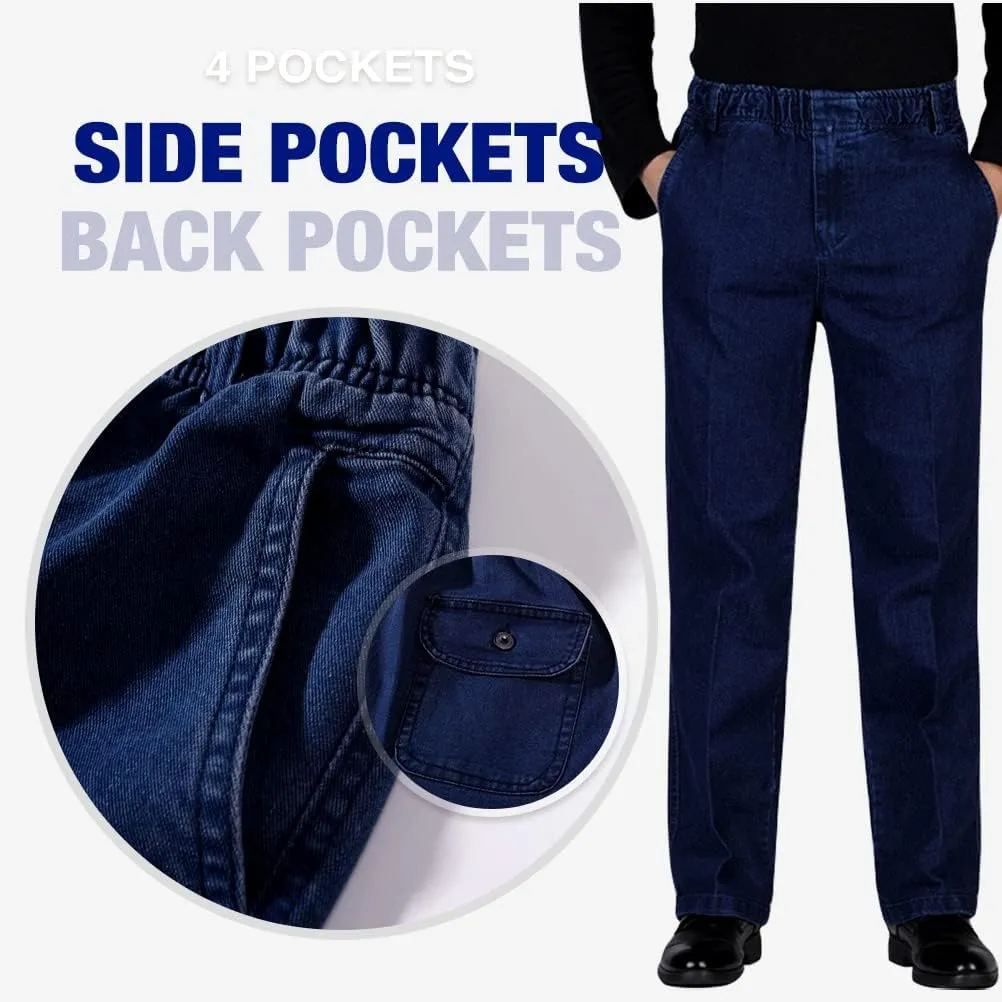 IDEALSANXUN Men??s Elastic Waist Loose Fit Denim Pants Casual Solid Jeans Trouser