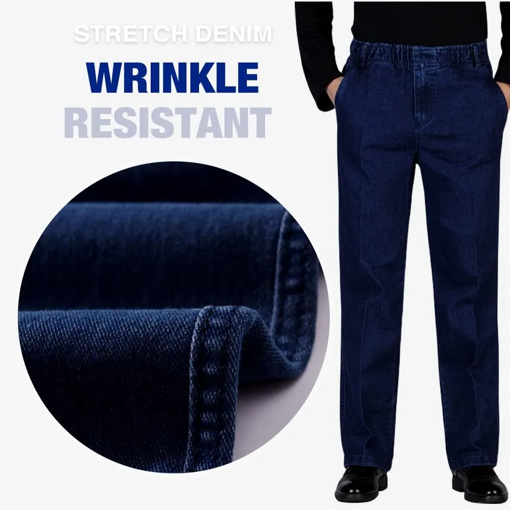 IDEALSANXUN Men??s Elastic Waist Loose Fit Denim Pants Casual Solid Jeans Trouser