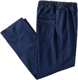 IDEALSANXUN Men??s Elastic Waist Loose Fit Denim Pants Casual Solid Jeans Trouser