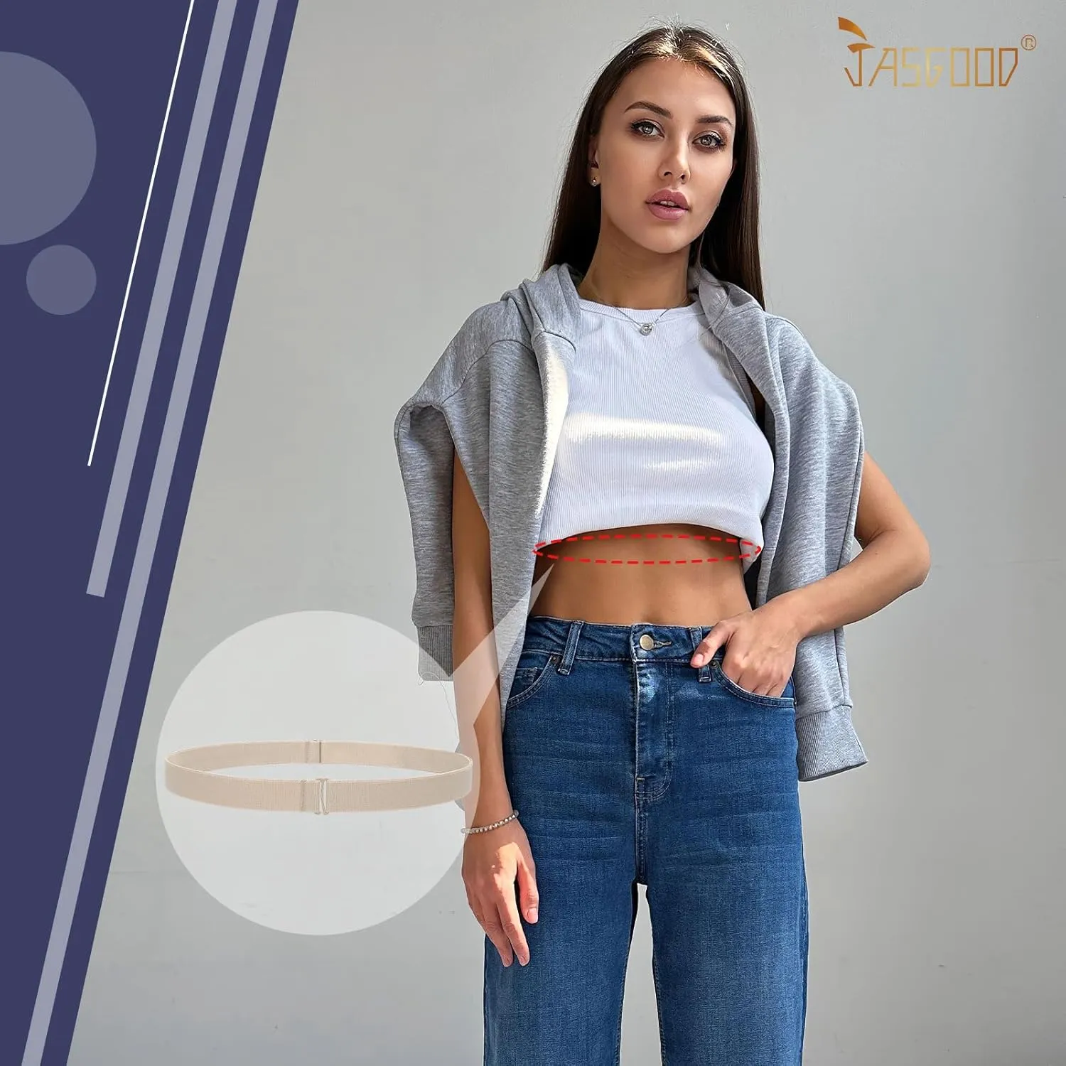 JASGOOD Crop Top Tuck Waist Band Adjustable Band Tucking Sweaters Shirts Elastic Stretch Belts for Women Change Style of Tops