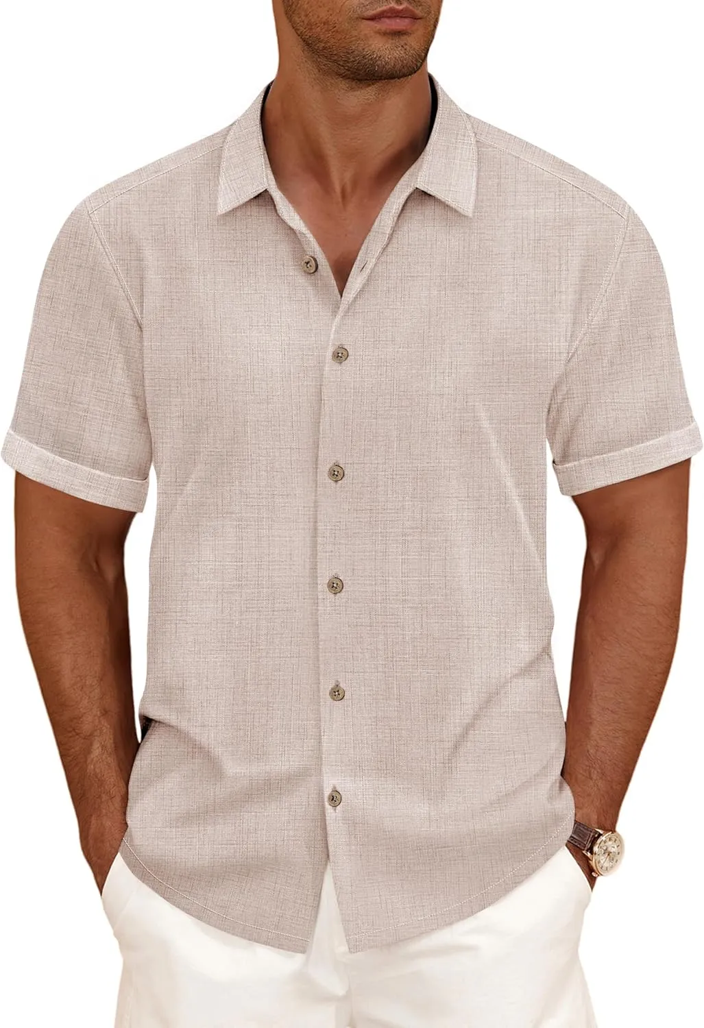 Linen Shirts for Men Casual Short Sleeve Button Down Shirt Cool Summer Beach Wedding Vacation Tops