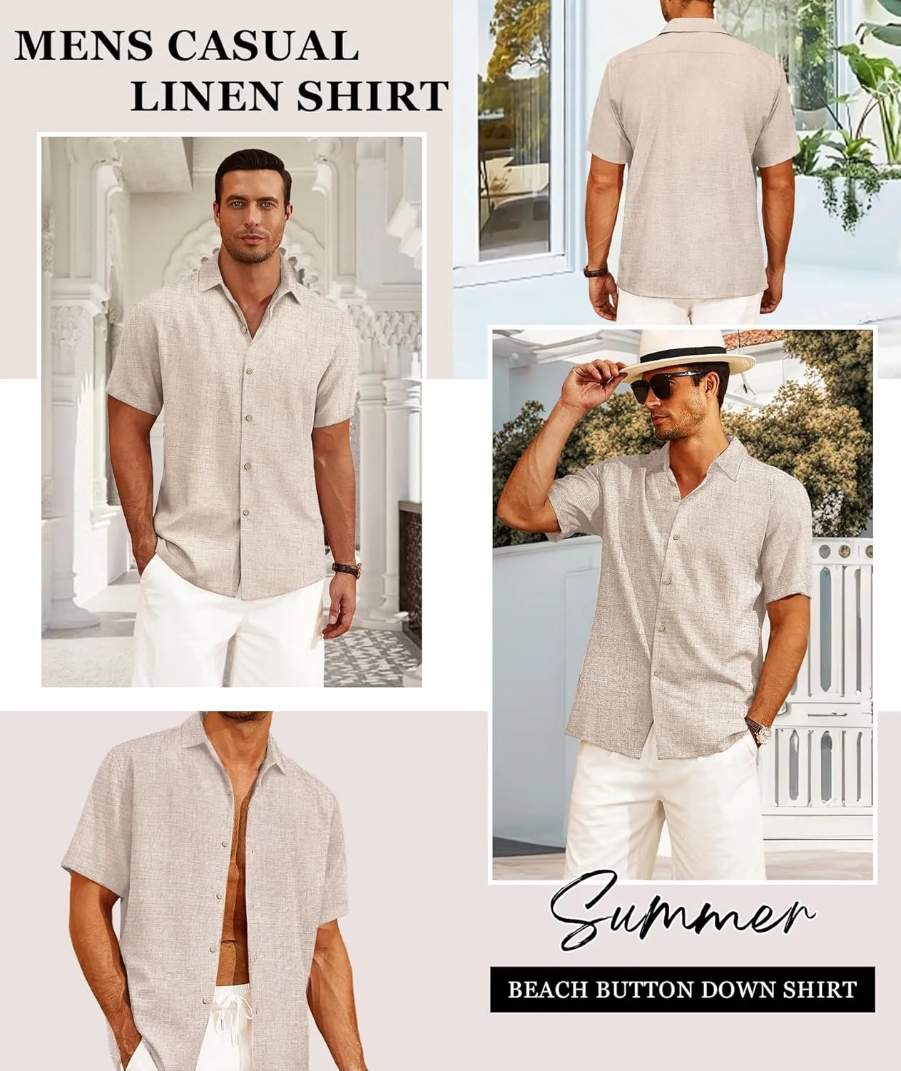 Linen Shirts for Men Casual Short Sleeve Button Down Shirt Cool Summer Beach Wedding Vacation Tops