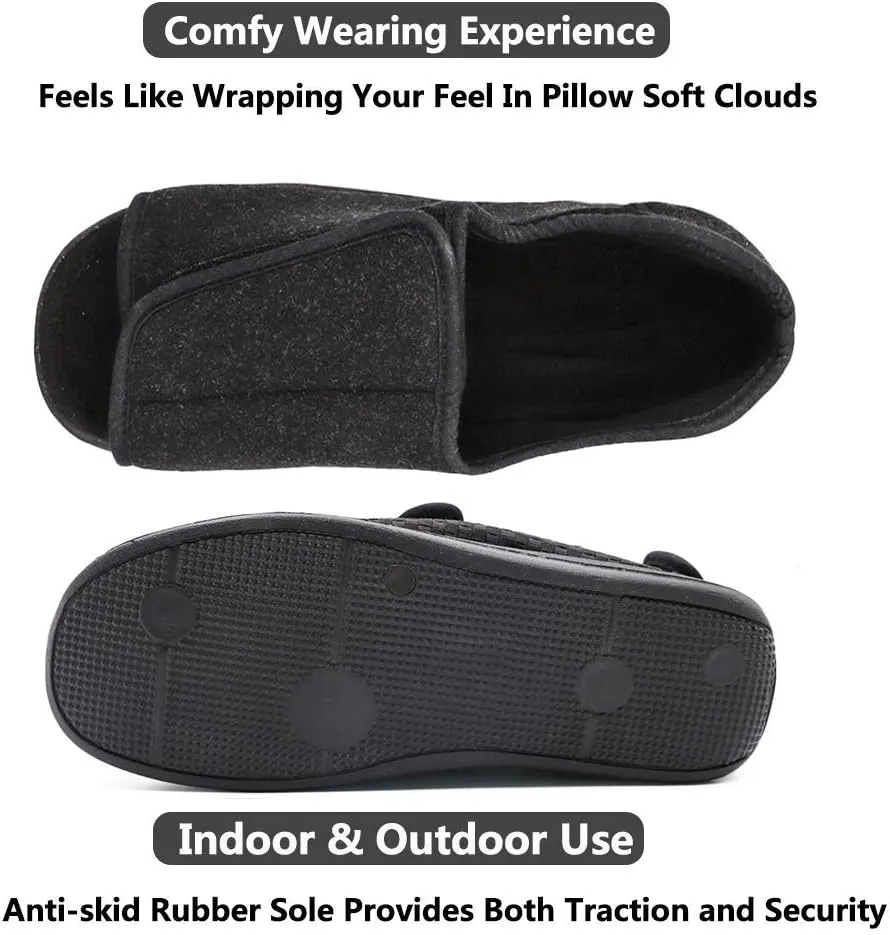 Men's Open Toe Diabetic Recovery Slippers, Adjustable Orthopedic Wide Width Walking Shoes for Arthritis Edema Swollen Feet Elderly Men
