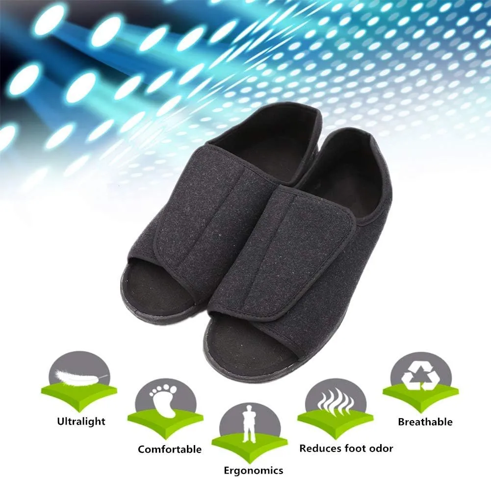 Men's Open Toe Diabetic Recovery Slippers, Adjustable Orthopedic Wide Width Walking Shoes for Arthritis Edema Swollen Feet Elderly Men