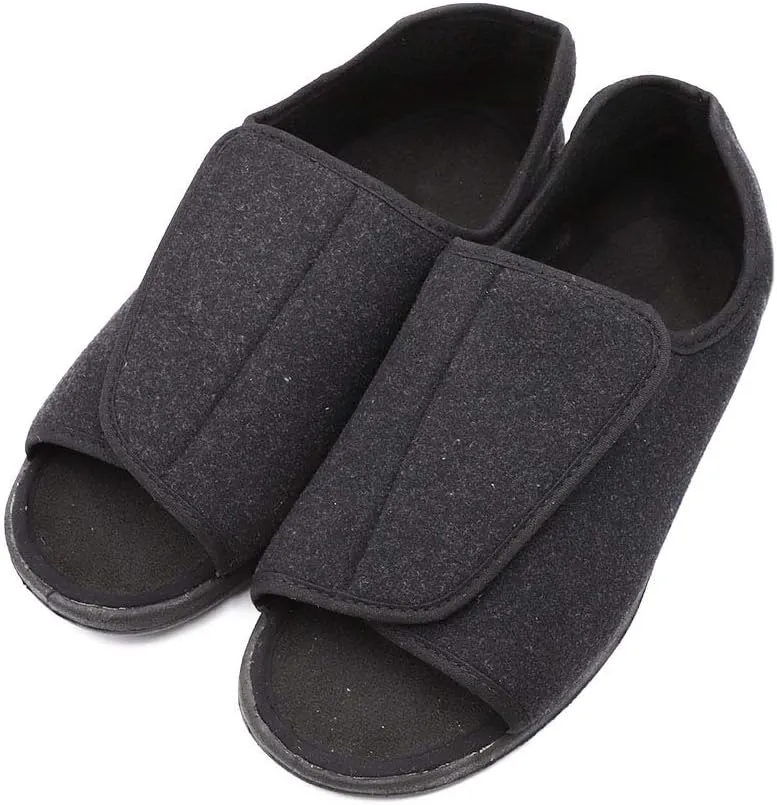 Men's Open Toe Diabetic Recovery Slippers, Adjustable Orthopedic Wide Width Walking Shoes for Arthritis Edema Swollen Feet Elderly Men