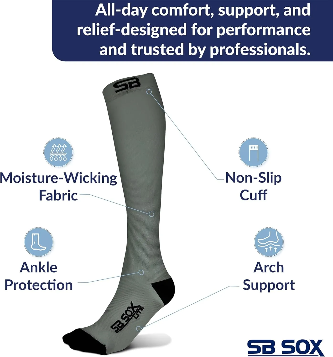 SB SOX Lite Compression Socks for Men & Women (15-20mmHg) ?C Best Compression Socks for Travel, Sports, and Daily Wear - XXL Sizes too!