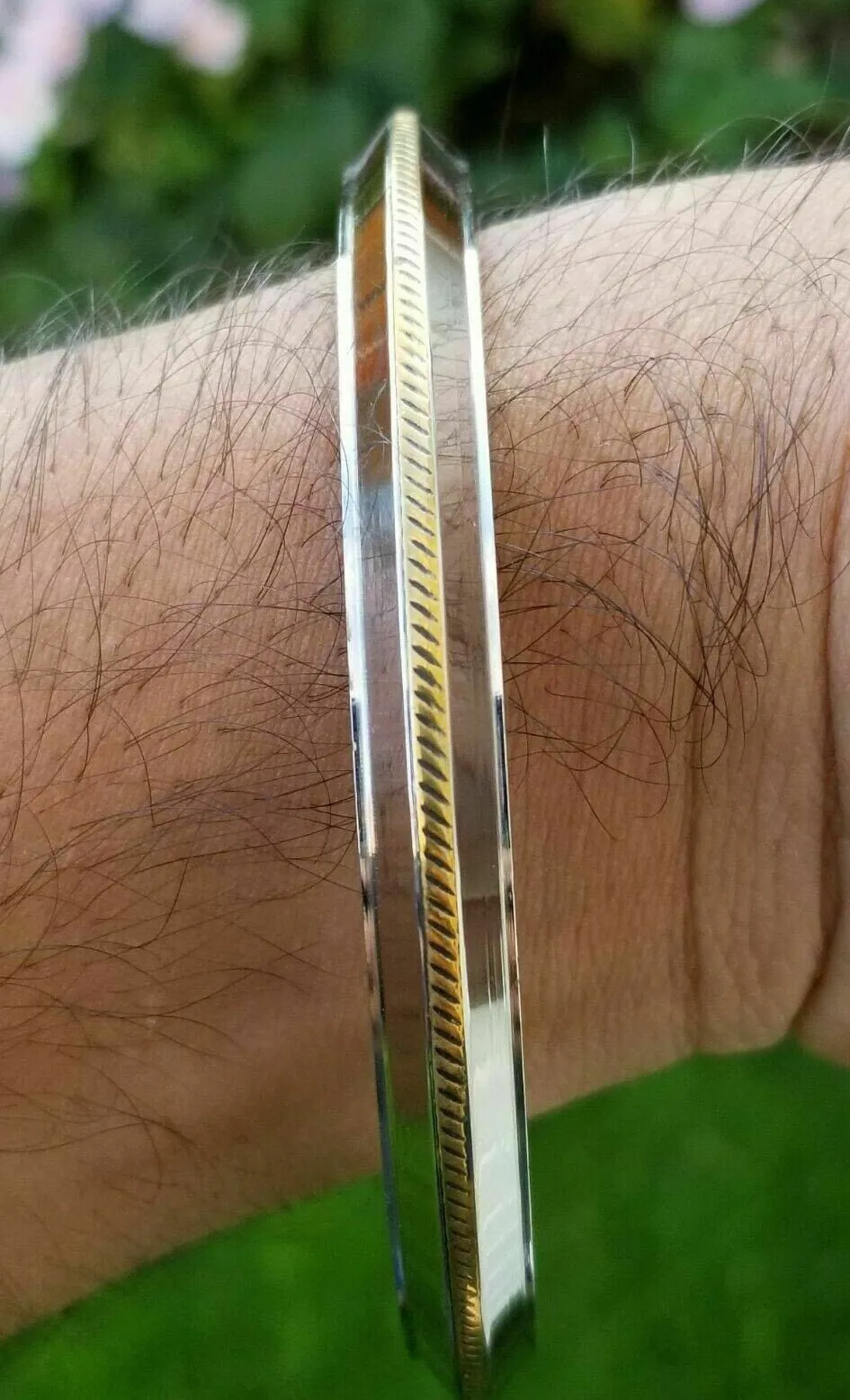 Stainless steel ridged golden edge sikh singh kaur khalsa kara kada bracelet l5