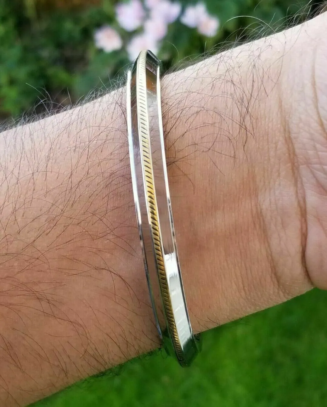 Stainless steel ridged golden edge sikh singh kaur khalsa kara kada bracelet l5