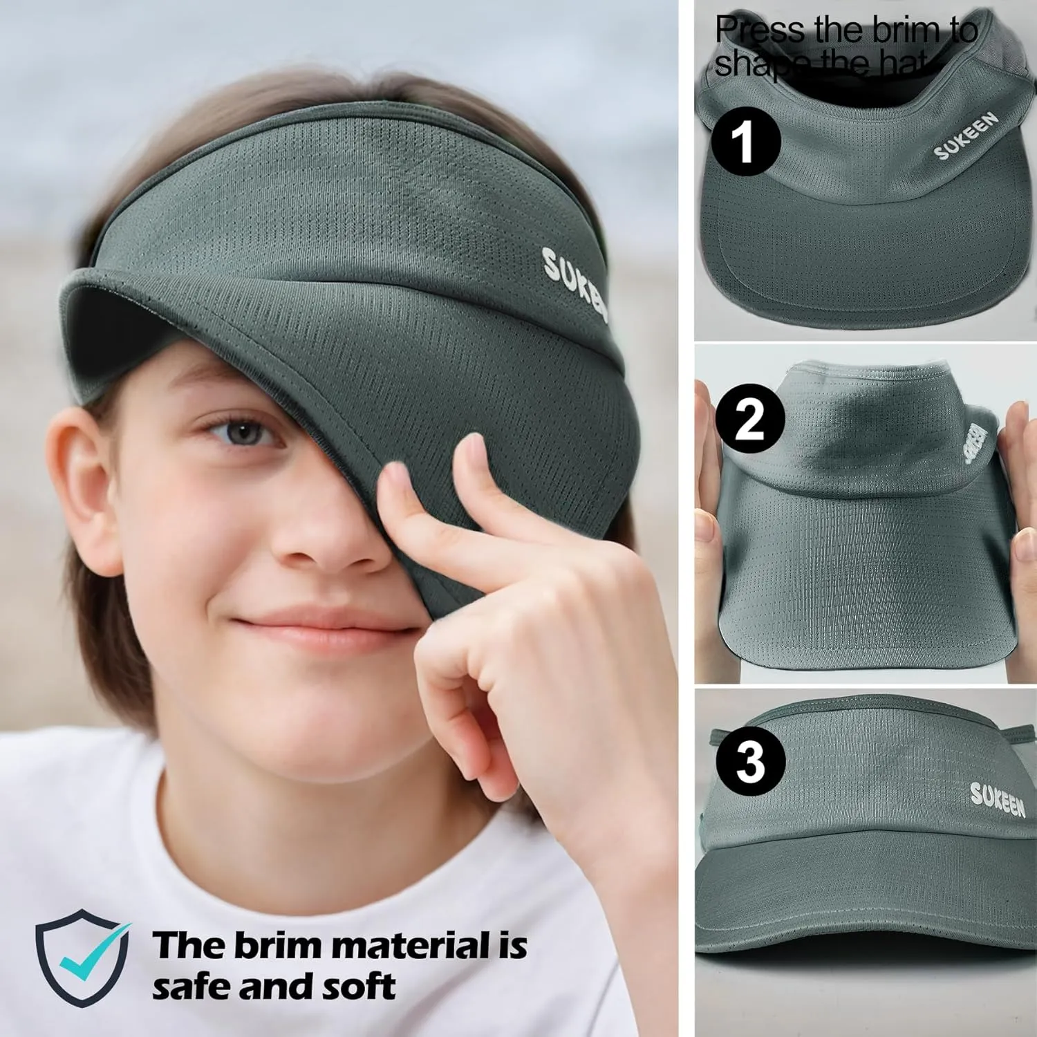 Sukeen Kids Sun Visor Hats for Girls Boys,Lightweight Sports Hat UPF50  Sun Hat Cooling Headwear Visor for Running Outdoors